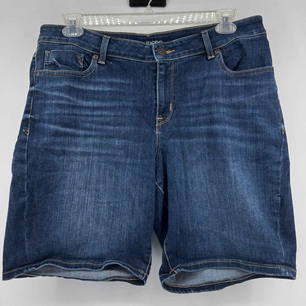 Maurices Womens Dark Wash Denim Bermuda Shorts Size 14W Stretch Indigo Comfy